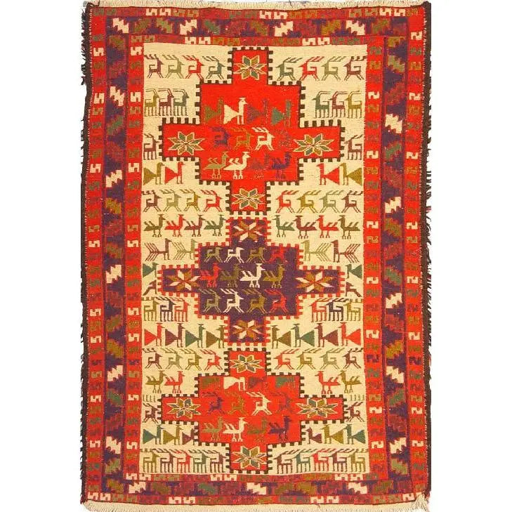One Of The Kind Hand-Knotted Kilim Soumak 4'9" X 3'3"